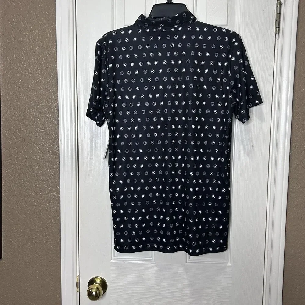 Xersion Boys Black Quick Dri Sports Printed Polo Shirt Sz Youth XL 18/20 NWT
